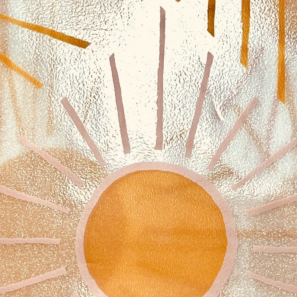 Golden Orange & Pink Sunshine Peva Glitter Shower Curtain Sun Sunburst